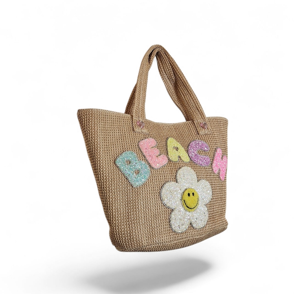 Miss Gwen OMG Accessories Daisy Straw Tote Bag Beach Summer Travel Handbag